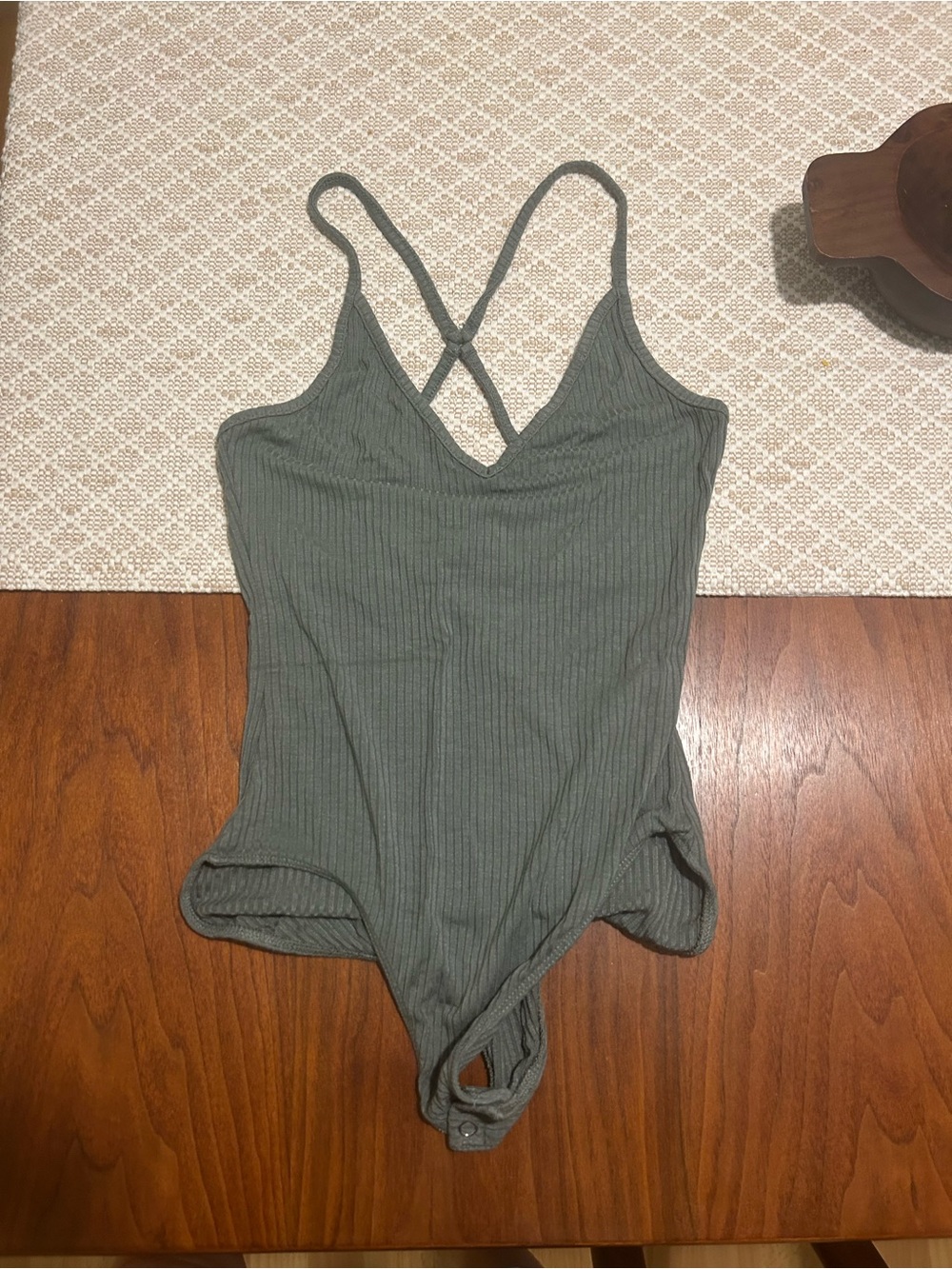 Top Shop One-Piece Ribbed Bodysuit in Olive Green